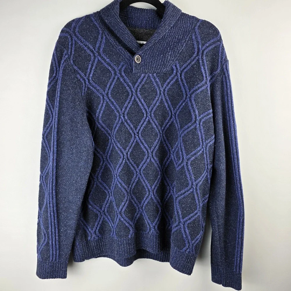 Tommy Bahama Men's Wool‎ Silk Diamond Drive Shawl Sweater Medium Mazarine Blue